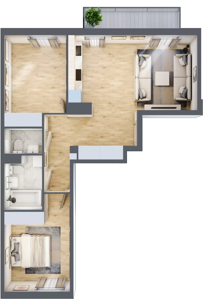3 pokoje, mieszkanie 61,58 m², piętro 1, oferta nr RM/2A/C/1/5, Rytm Mokotowa, Warszawa, Mokotów, Augustówka, ul. Antoniewska / Piramowicza
