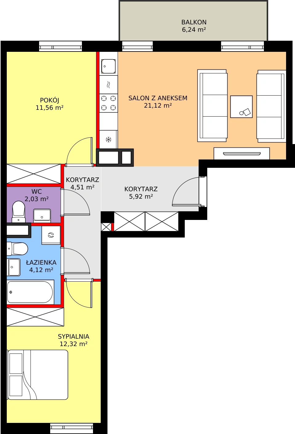 Zalety mieszkania 61.58 m², RM/2A/C/2/5
