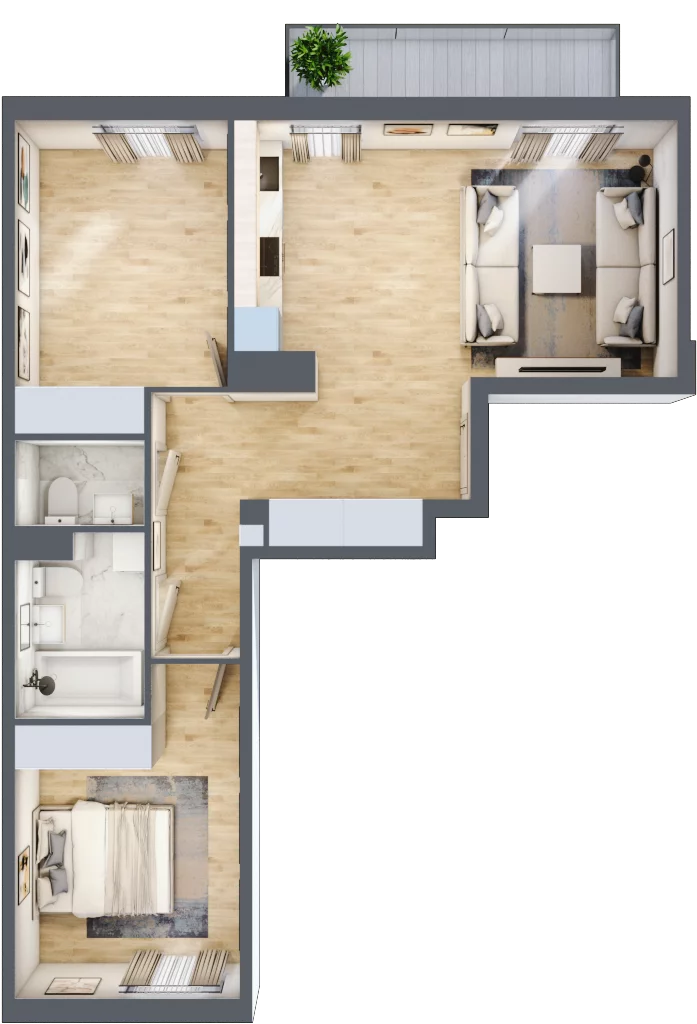 3 pokoje, mieszkanie 61,58 m², piętro 2, oferta nr RM/2A/C/2/5, Rytm Mokotowa, Warszawa, Mokotów, Augustówka, ul. Antoniewska / Piramowicza