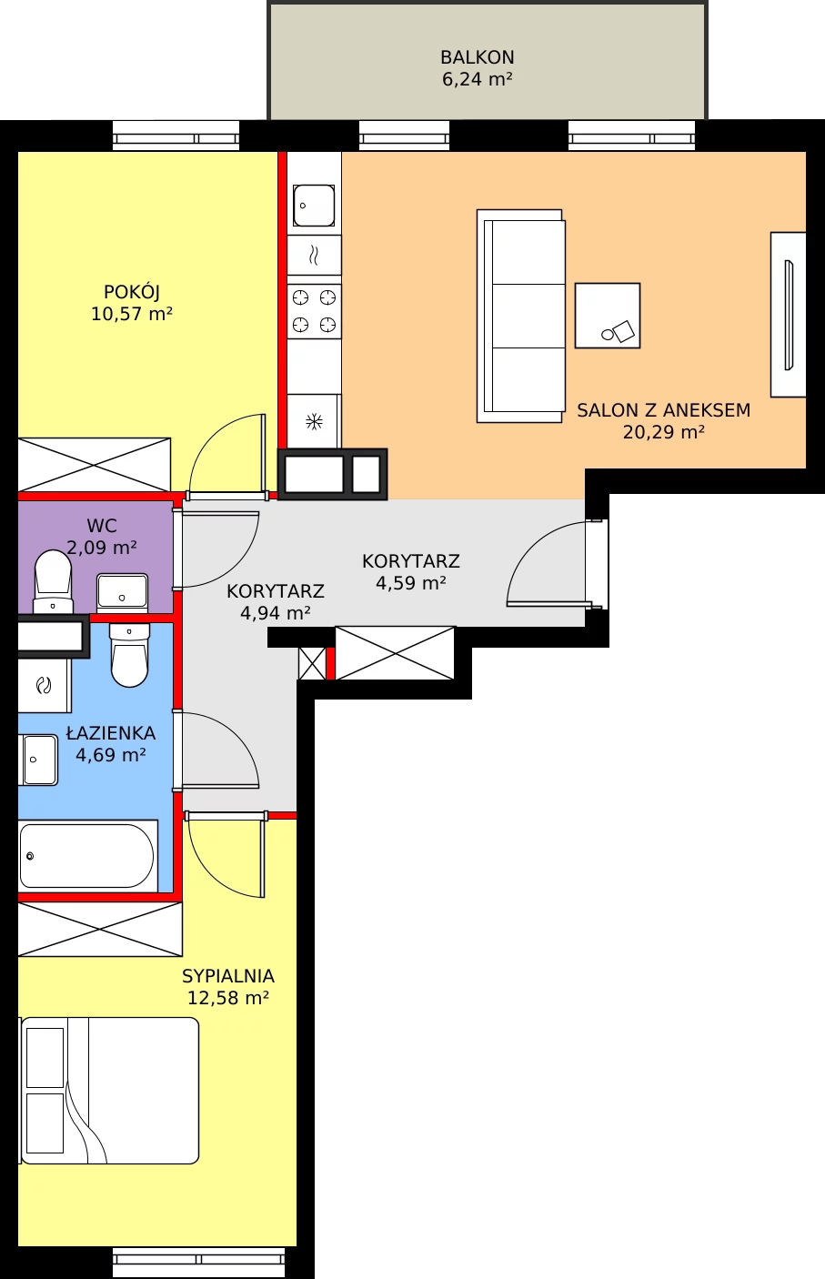 Zalety mieszkania 59.75 m², RM/2A/A/1/5