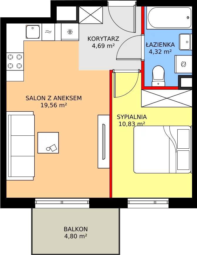 Zalety mieszkania 39.4 m², RM/2A/A/1/4