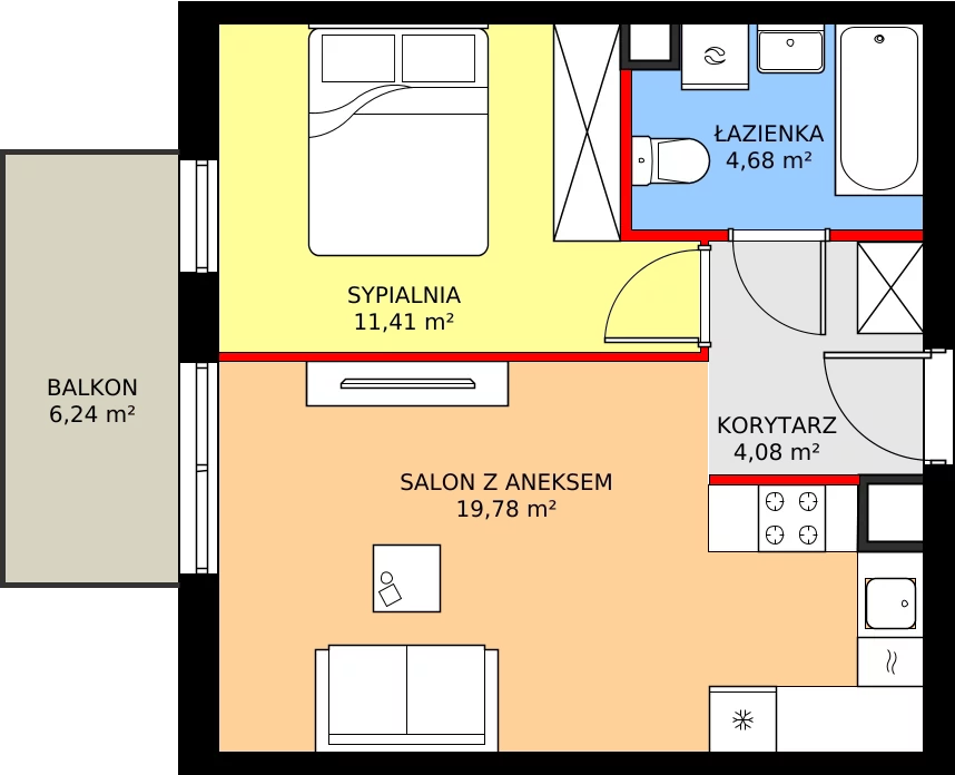 Zalety mieszkania 39.95 m², RM/2A/E/1/3