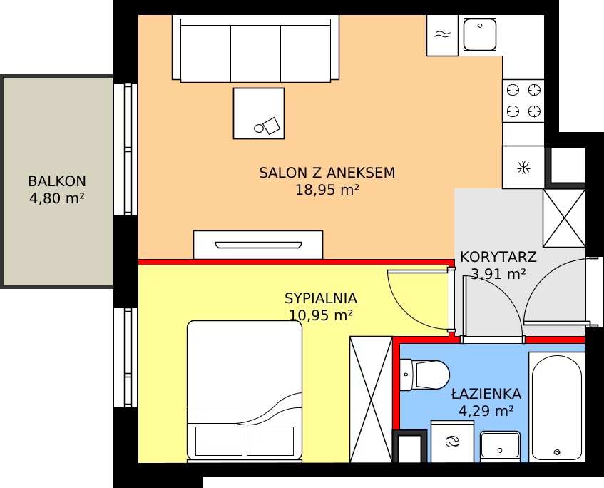 Zalety mieszkania 38.1 m², RM/2A/D/1/4