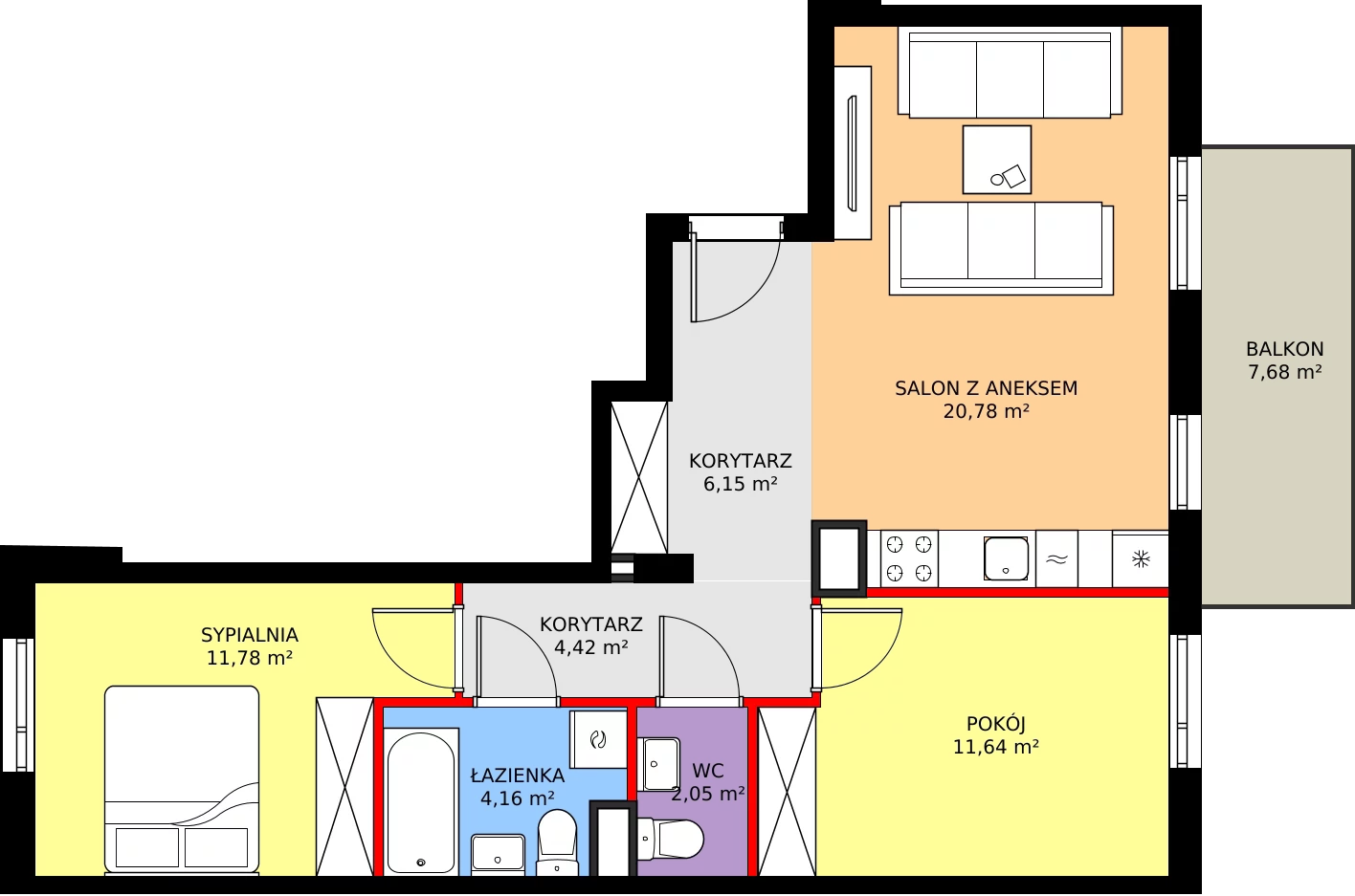Zalety mieszkania 60.98 m², RM/2A/D/3/1