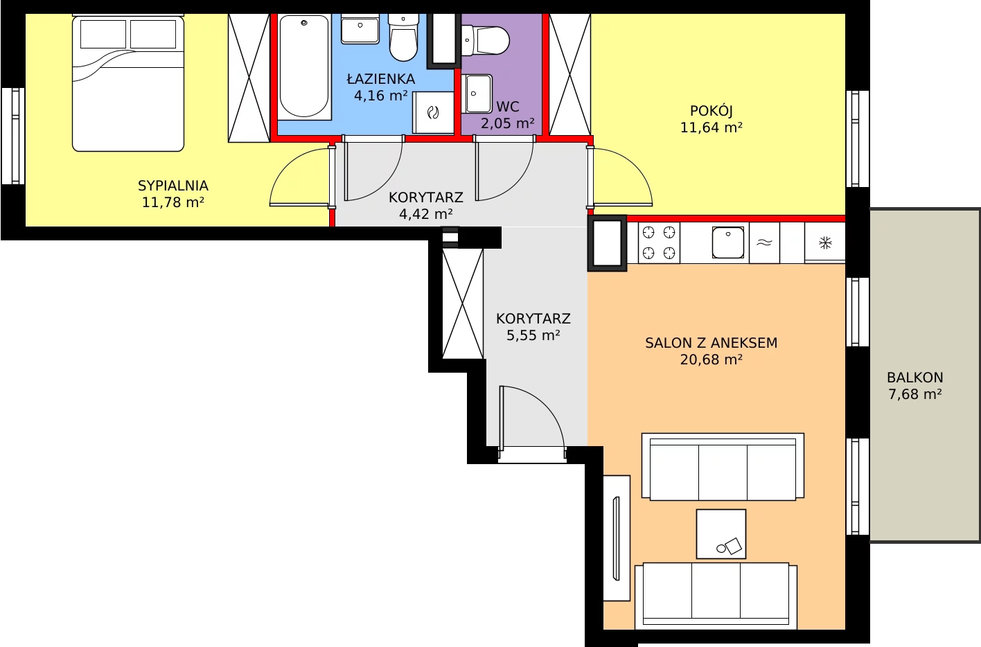 Zalety mieszkania 60.28 m², RM/2A/E/1/5