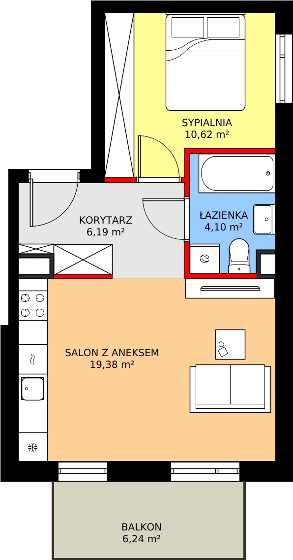 Zalety mieszkania 40.29 m², RM/2A/E/1/1