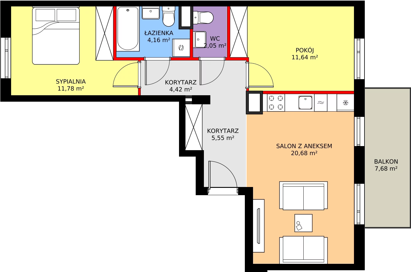 Zalety mieszkania 60.28 m², RM/2A/E/4/5
