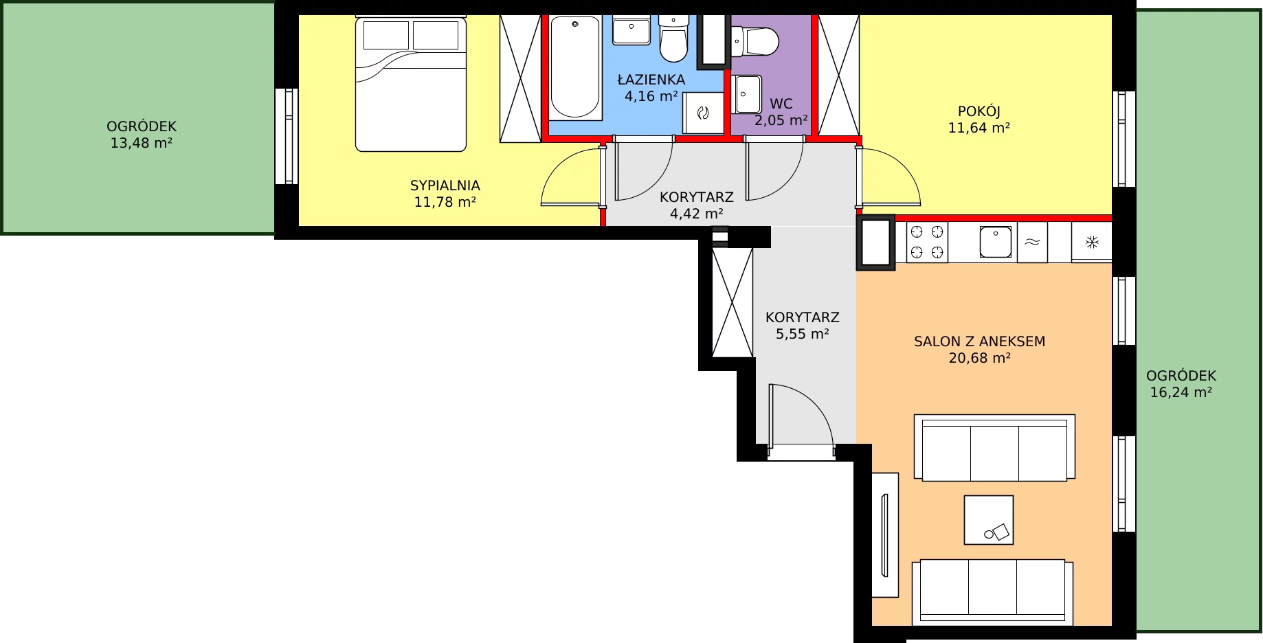 Zalety mieszkania 60.28 m², RM/2A/E/0/3