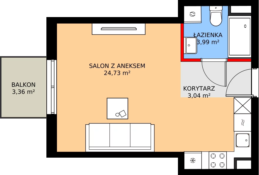 Zalety mieszkania 31.76 m², RM/2A/F/1/4