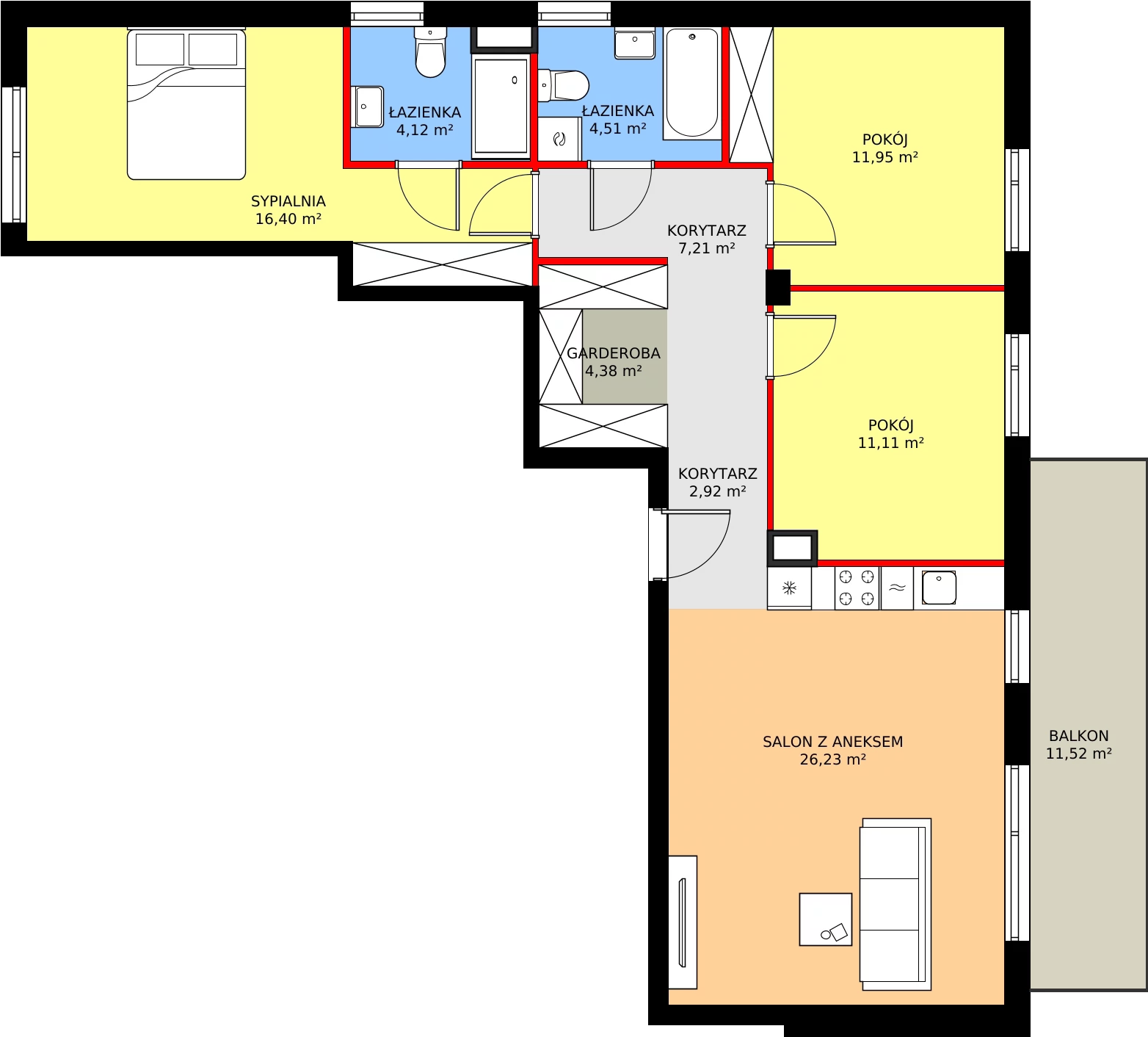 Zalety mieszkania 88.83 m², RM/2A/F/3/7