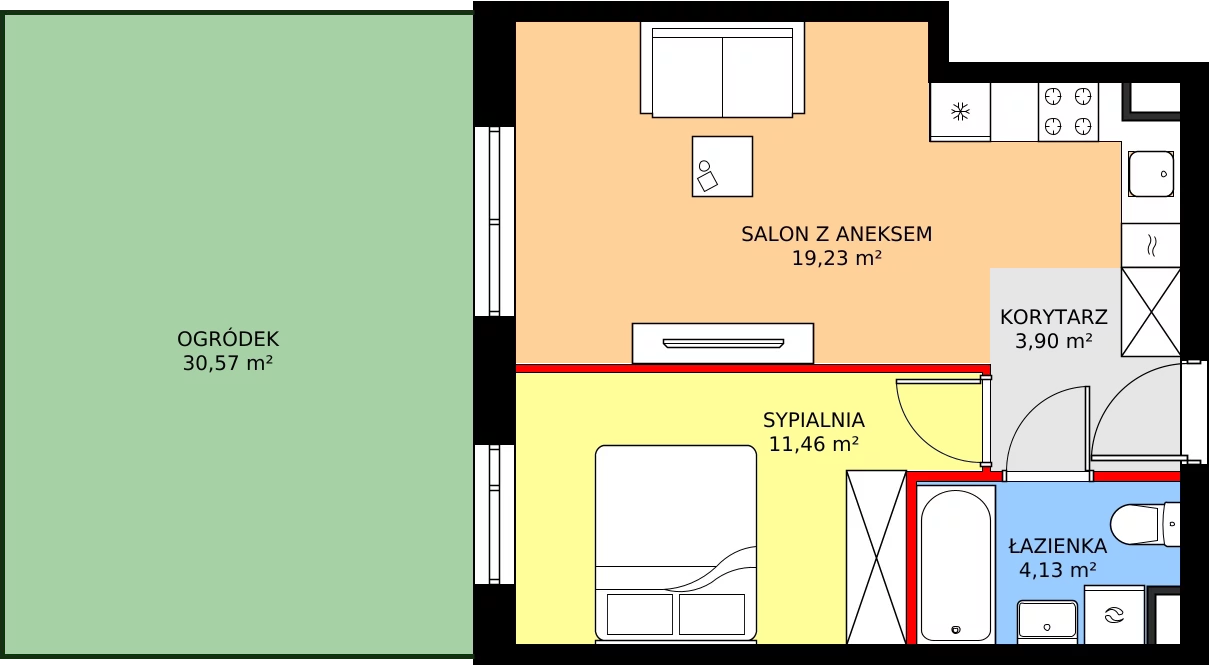 Zalety mieszkania 38.72 m², RM/2A/G/0/7