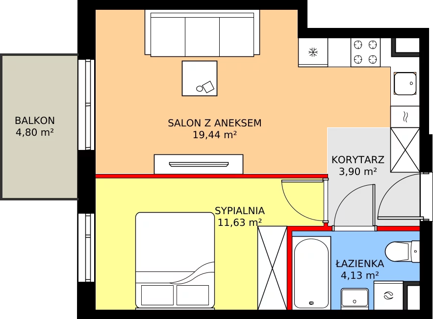 Zalety mieszkania 39.1 m², RM/2A/G/1/6