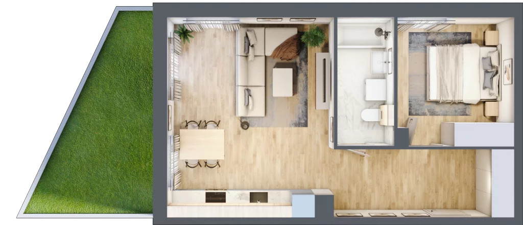 2 pokoje, mieszkanie 47,62 m², parter, oferta nr PPO/W/A/0/10, Port Popowice, Wrocław, Pilczyce-Kozanów-Popowice Północne, Popowice, ul. Białowieska