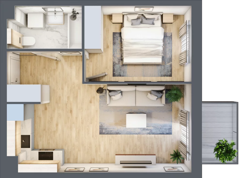 2 pokoje, mieszkanie 38,65 m², piętro 1, oferta nr PPO/W/A/1/1, Port Popowice, Wrocław, Pilczyce-Kozanów-Popowice Północne, Popowice, ul. Białowieska