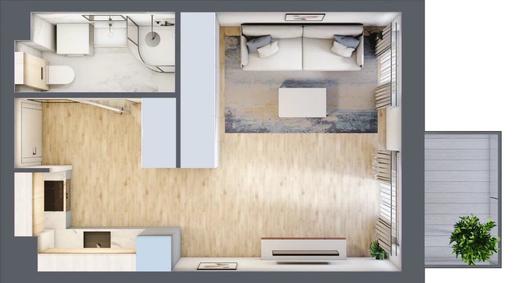 1 pokój, mieszkanie 28,59 m², piętro 1, oferta nr PPO/W/A/1/2, Port Popowice, Wrocław, Pilczyce-Kozanów-Popowice Północne, Popowice, ul. Białowieska