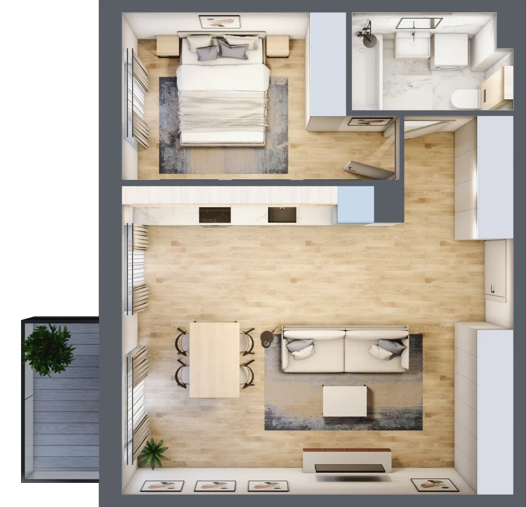 2 pokoje, mieszkanie 49,84 m², piętro 1, oferta nr PPO/W/A/1/8, Port Popowice, Wrocław, Pilczyce-Kozanów-Popowice Północne, Popowice, ul. Białowieska