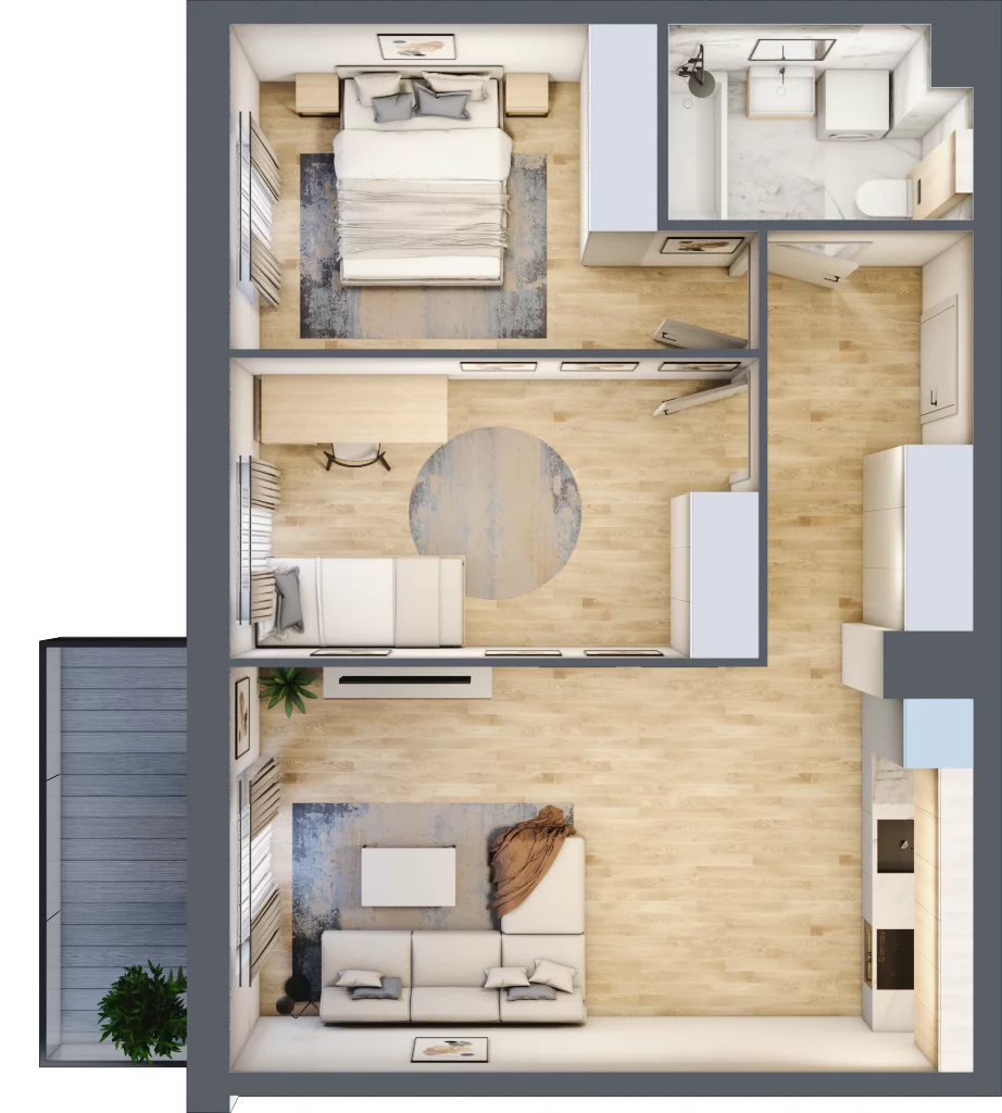 3 pokoje, mieszkanie 56,56 m², piętro 11, oferta nr PPO/W/A/11/7, Port Popowice, Wrocław, Pilczyce-Kozanów-Popowice Północne, Popowice, ul. Białowieska