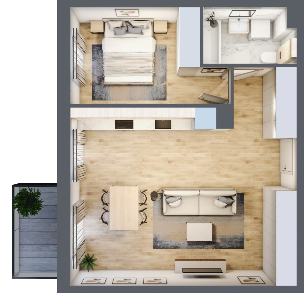 2 pokoje, mieszkanie 49,84 m², piętro 2, oferta nr PPO/W/A/2/8, Port Popowice, Wrocław, Pilczyce-Kozanów-Popowice Północne, Popowice, ul. Białowieska