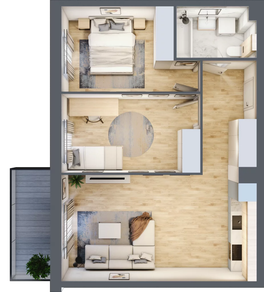 3 pokoje, mieszkanie 56,79 m², piętro 3, oferta nr PPO/W/A/3/7, Port Popowice, Wrocław, Pilczyce-Kozanów-Popowice Północne, Popowice, ul. Białowieska