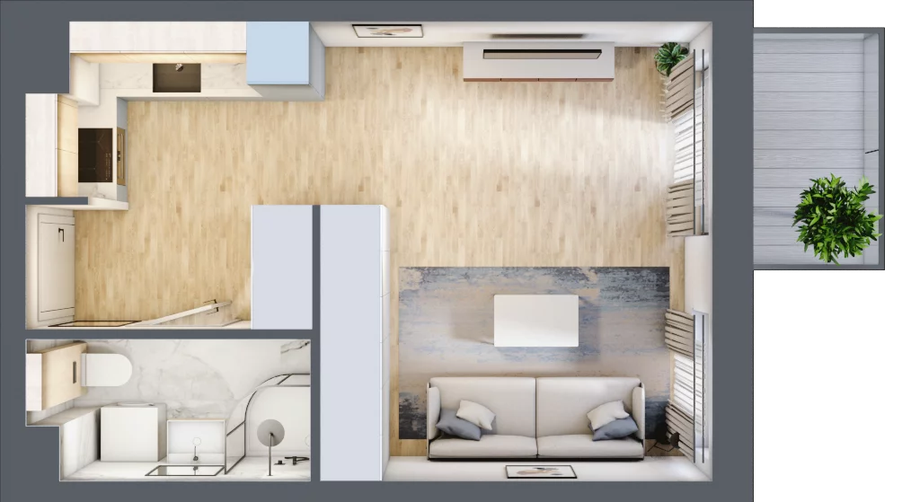 1 pokój, mieszkanie 28,49 m², piętro 8, oferta nr PPO/W/A/8/3, Port Popowice, Wrocław, Pilczyce-Kozanów-Popowice Północne, Popowice, ul. Białowieska