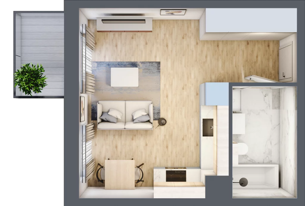 1 pokój, mieszkanie 27,14 m², piętro 2, oferta nr PPO/W/C/2/2, Port Popowice, Wrocław, Pilczyce-Kozanów-Popowice Północne, Popowice, ul. Białowieska