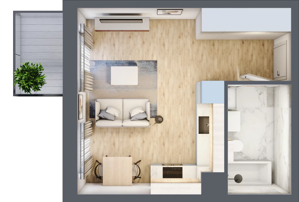 1 pokój, mieszkanie 27,14 m², piętro 6, oferta nr PPO/W/C/6/2, Port Popowice, Wrocław, Pilczyce-Kozanów-Popowice Północne, Popowice, ul. Białowieska