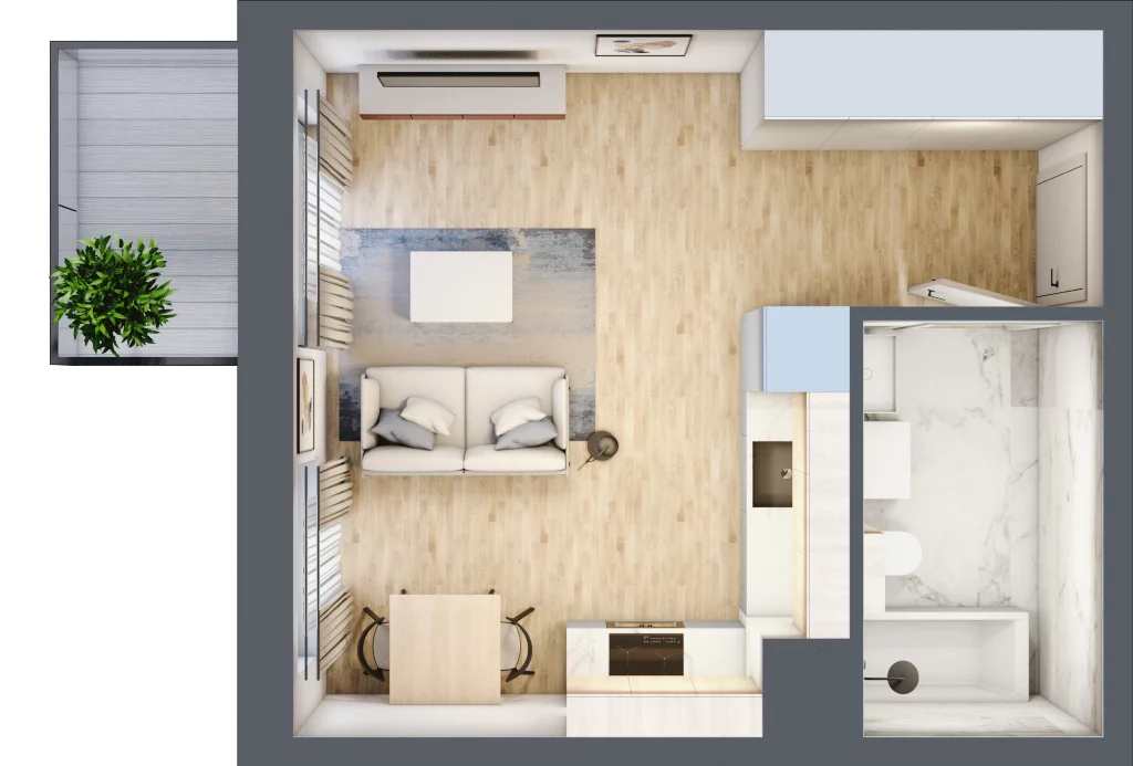 1 pokój, mieszkanie 27,07 m², piętro 8, oferta nr PPO/W/C/8/2, Port Popowice, Wrocław, Pilczyce-Kozanów-Popowice Północne, Popowice, ul. Białowieska
