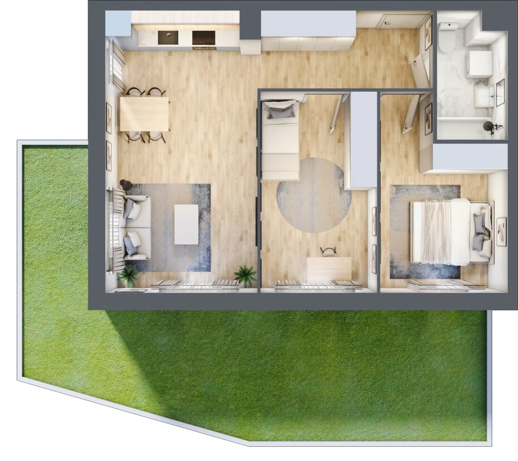 3 pokoje, mieszkanie 59,40 m², parter, oferta nr PT/A/0/3, Przystanek Tarnogaj, Wrocław, Tarnogaj, Krzyki, ul. Międzyleska / Gazowa