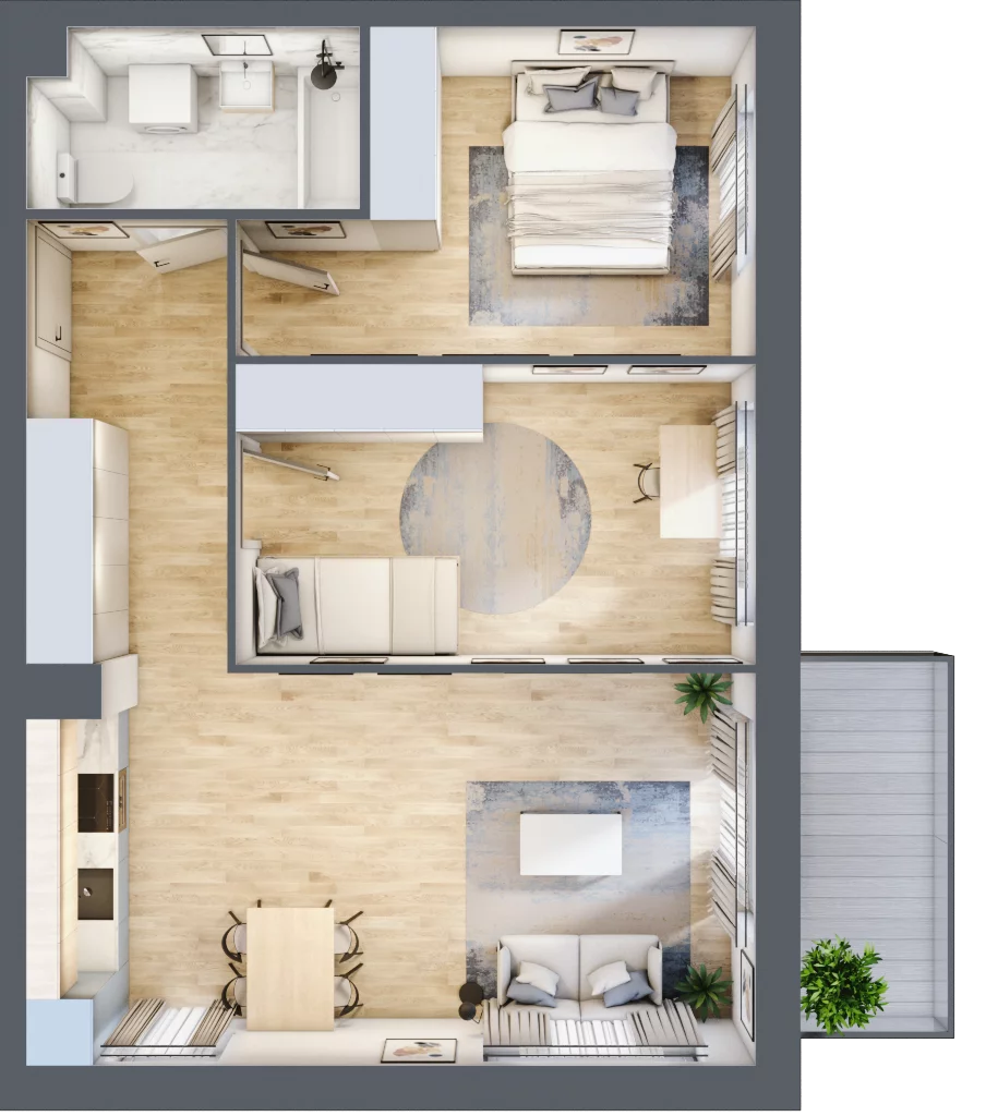 3 pokoje, mieszkanie 59,47 m², piętro 1, oferta nr PT/A/1/5, Przystanek Tarnogaj, Wrocław, Tarnogaj, Krzyki, ul. Międzyleska / Gazowa