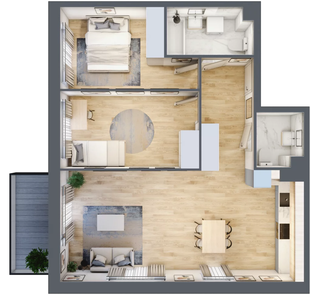 3 pokoje, mieszkanie 69,20 m², piętro 1, oferta nr PT/A/1/6, Przystanek Tarnogaj, Wrocław, Tarnogaj, Krzyki, ul. Międzyleska / Gazowa