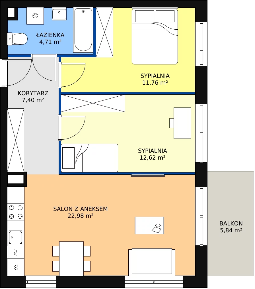 Zalety mieszkania 59.47 m², PT/A/3/5