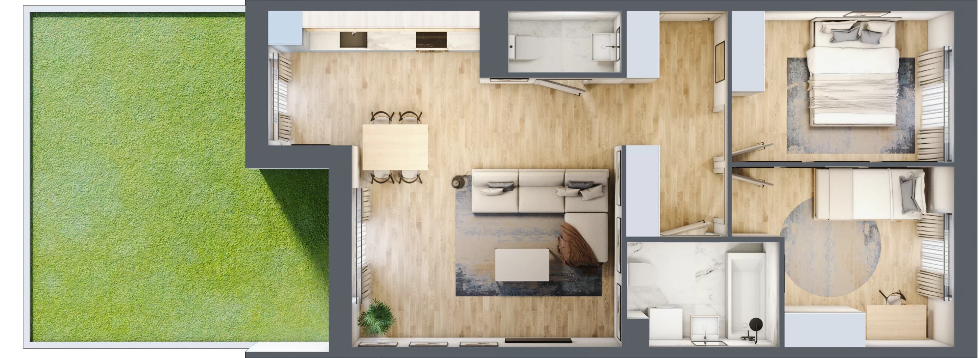 3 pokoje, mieszkanie 65,77 m², parter, oferta nr PT/B/0/1, Przystanek Tarnogaj, Wrocław, Tarnogaj, Krzyki, ul. Międzyleska / Gazowa