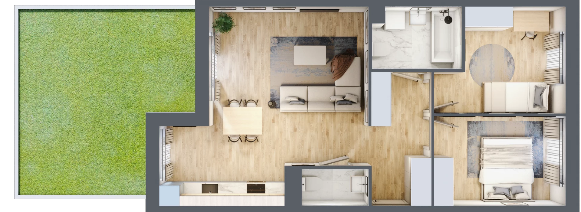 3 pokoje, mieszkanie 65,84 m², parter, oferta nr PT/B/0/3, Przystanek Tarnogaj, Wrocław, Tarnogaj, Krzyki, ul. Międzyleska / Gazowa