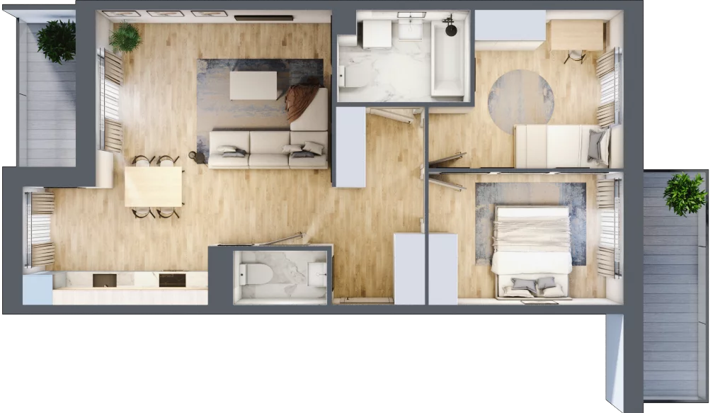 3 pokoje, mieszkanie 65,84 m², piętro 1, oferta nr PT/B/1/3, Przystanek Tarnogaj, Wrocław, Tarnogaj, Krzyki, ul. Międzyleska / Gazowa