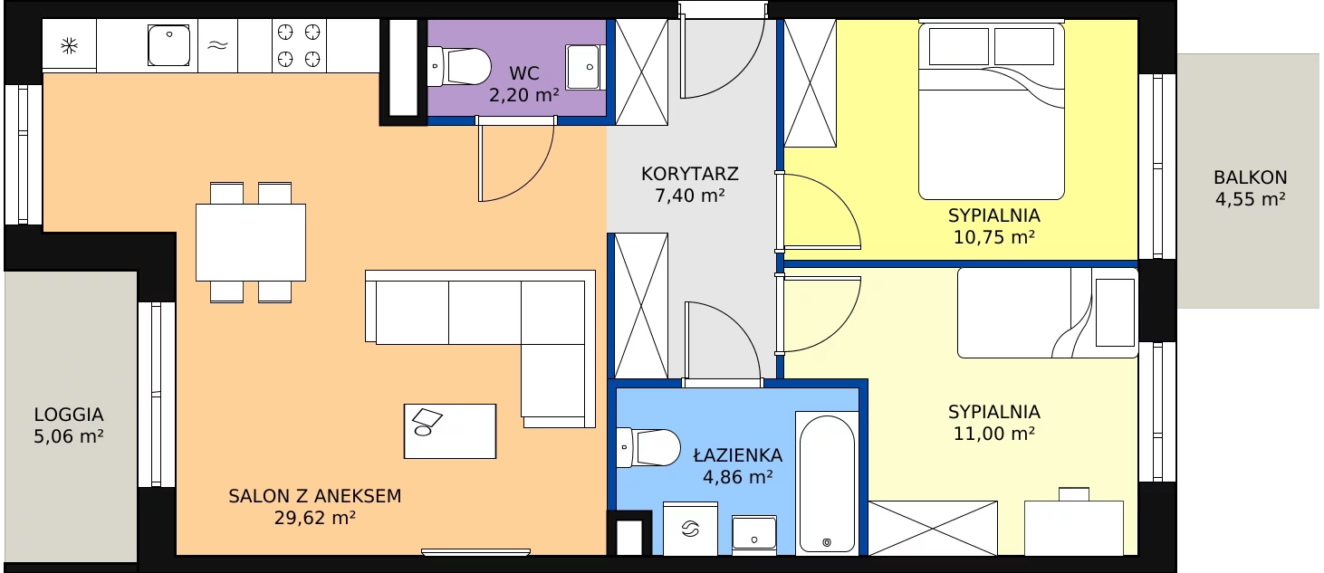 Zalety mieszkania 65.83 m², PT/B/3/1