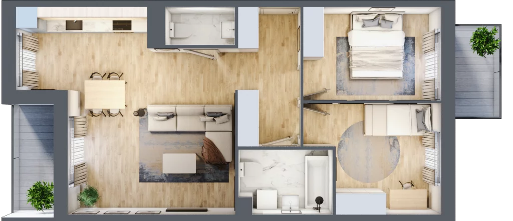 3 pokoje, mieszkanie 65,83 m², piętro 3, oferta nr PT/B/3/1, Przystanek Tarnogaj, Wrocław, Tarnogaj, Krzyki, ul. Międzyleska / Gazowa