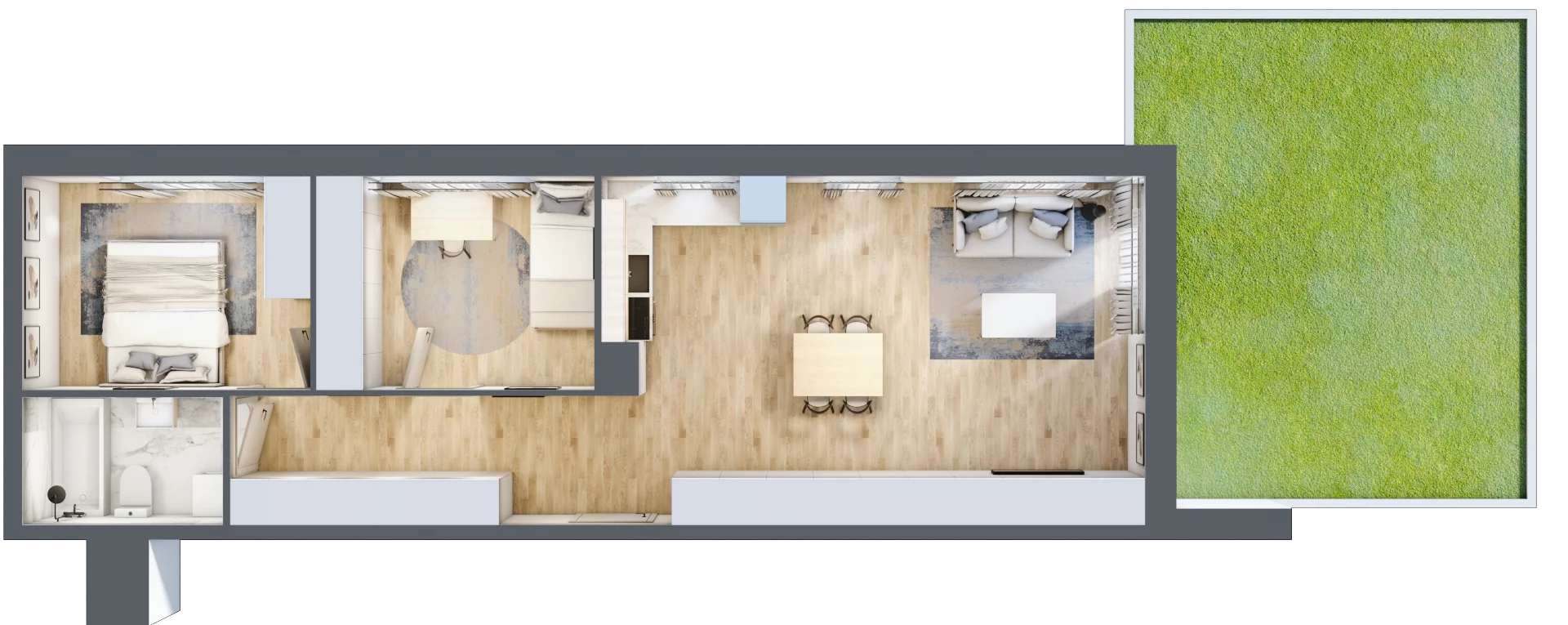3 pokoje, mieszkanie 64,97 m², parter, oferta nr PT/C/0/1, Przystanek Tarnogaj, Wrocław, Tarnogaj, Krzyki, ul. Międzyleska / Gazowa