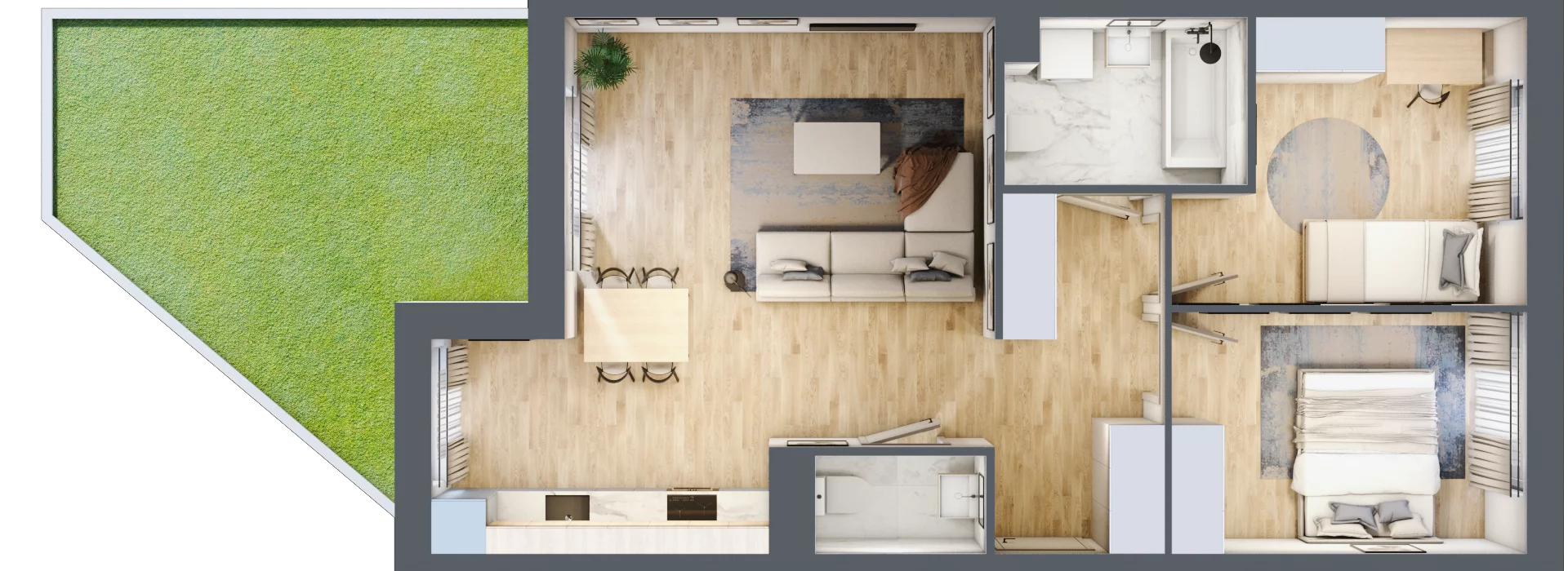 3 pokoje, mieszkanie 65,84 m², parter, oferta nr PT/C/0/9, Przystanek Tarnogaj, Wrocław, Tarnogaj, Krzyki, ul. Międzyleska / Gazowa