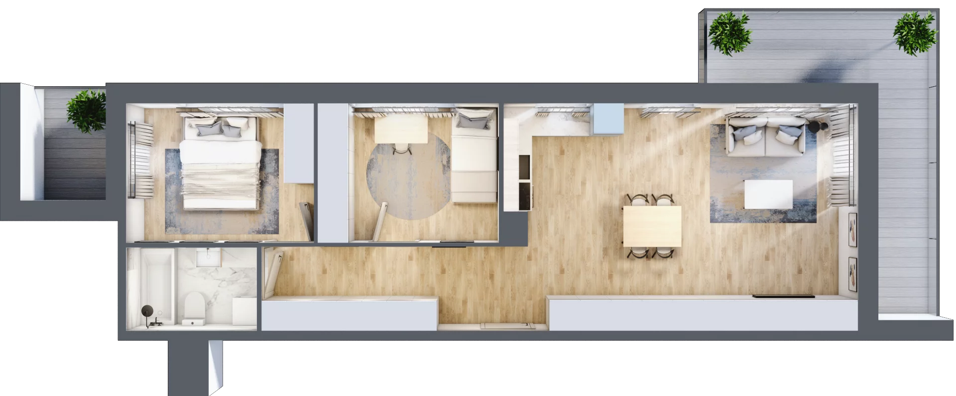 3 pokoje, mieszkanie 64,97 m², piętro 1, oferta nr PT/C/1/1, Przystanek Tarnogaj, Wrocław, Tarnogaj, Krzyki, ul. Międzyleska / Gazowa