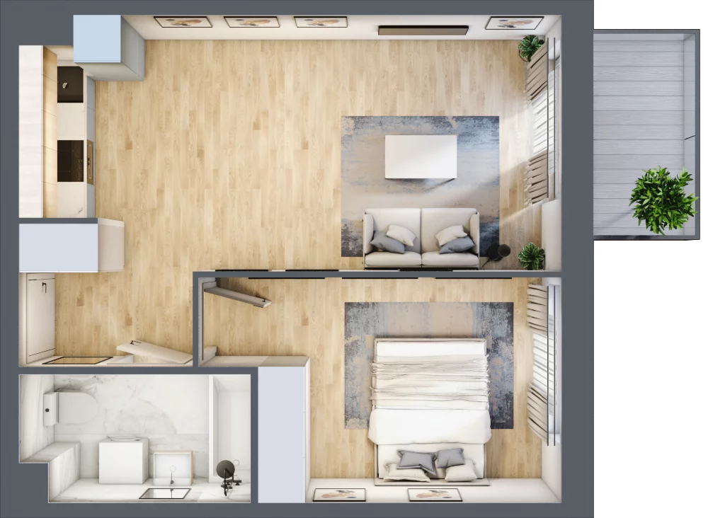 2 pokoje, mieszkanie 41,19 m², piętro 1, oferta nr PT/C/1/3, Przystanek Tarnogaj, Wrocław, Tarnogaj, Krzyki, ul. Międzyleska / Gazowa
