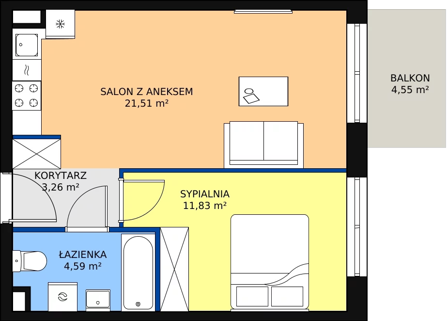 Zalety mieszkania 41.19 m², PT/C/3/3