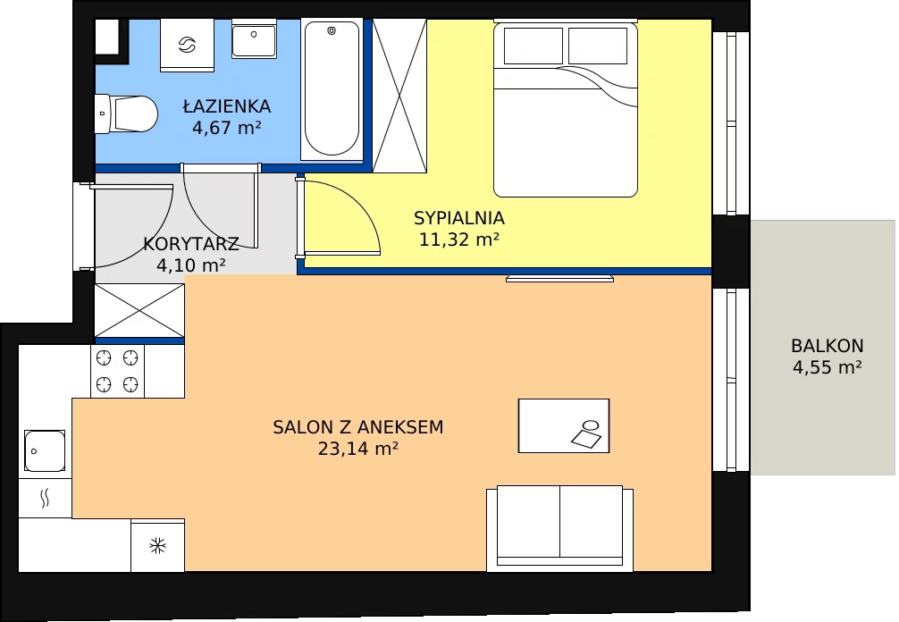Zalety mieszkania 43.23 m², PT/C/5/5