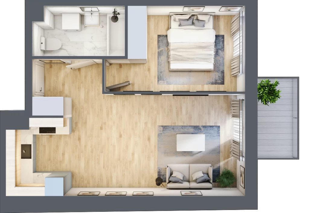 2 pokoje, mieszkanie 43,23 m², piętro 5, oferta nr PT/C/5/5, Przystanek Tarnogaj, Wrocław, Tarnogaj, Krzyki, ul. Międzyleska / Gazowa