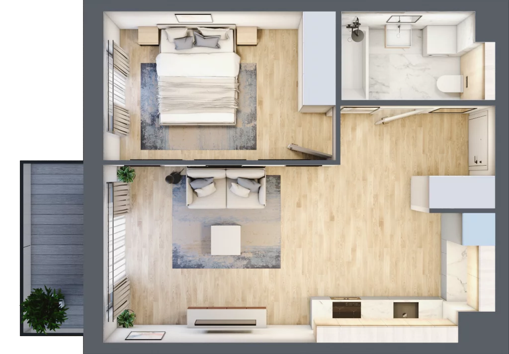 2 pokoje, mieszkanie 42,64 m², piętro 1, oferta nr RR/6A/D/1/8, Royal Residence 6A, Warszawa, Wilanów, Błonia Wilanowskie, ul. Sarmacka