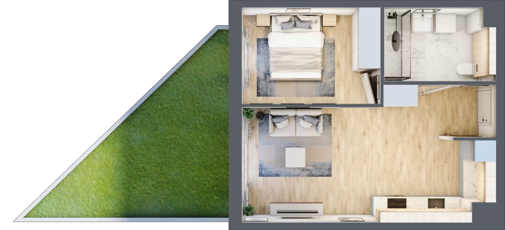 2 pokoje, mieszkanie 42,67 m², parter, oferta nr RR/6A/D/0/5, Royal Residence 6A, Warszawa, Wilanów, Błonia Wilanowskie, ul. Sarmacka