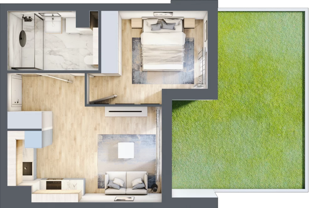 2 pokoje, mieszkanie 39,22 m², parter, oferta nr RR/6A/D/0/3, Royal Residence 6A, Warszawa, Wilanów, Błonia Wilanowskie, ul. Sarmacka