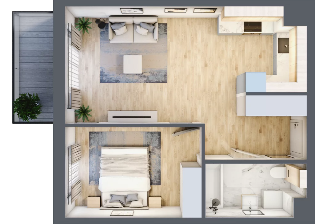 2 pokoje, mieszkanie 43,52 m², piętro 1, oferta nr RR/6B/H/1/3, Royal Residence 6B, Warszawa, Wilanów, Błonia Wilanowskie, ul. Sarmacka