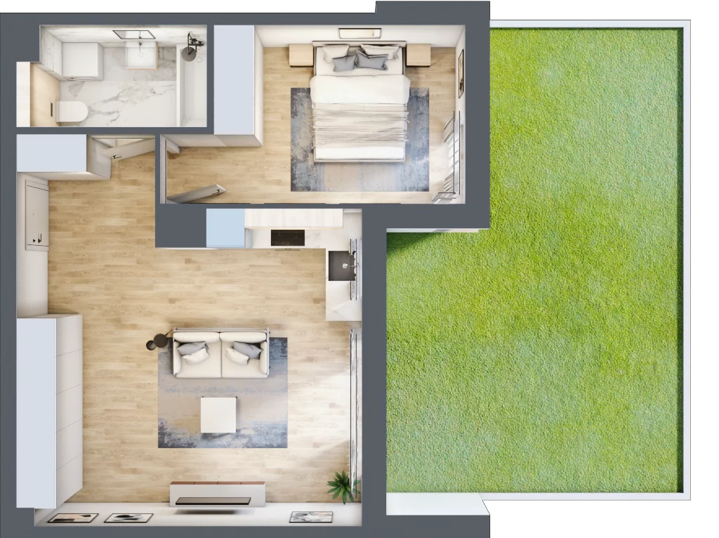 2 pokoje, mieszkanie 45,54 m², parter, oferta nr RR/6B/E/0/3, Royal Residence 6B, Warszawa, Wilanów, Błonia Wilanowskie, ul. Sarmacka