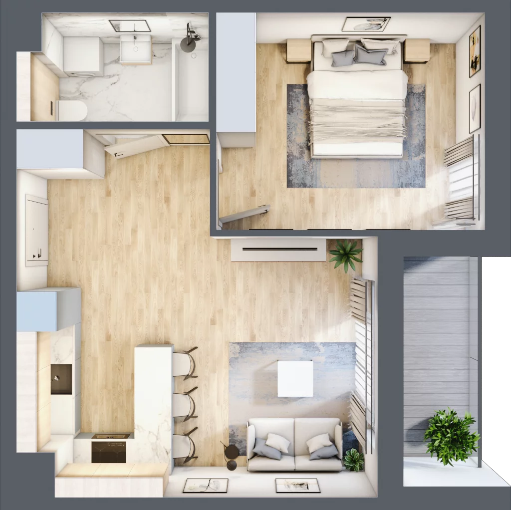 2 pokoje, mieszkanie 43,38 m², piętro 4, oferta nr RR/6B/E/4/2, Royal Residence 6B, Warszawa, Wilanów, Błonia Wilanowskie, ul. Sarmacka