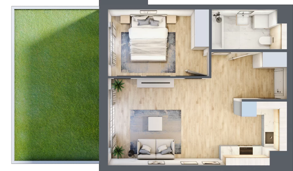 2 pokoje, mieszkanie 43,81 m², parter, oferta nr RR/6B/I/0/3, Royal Residence 6B, Warszawa, Wilanów, Błonia Wilanowskie, ul. Sarmacka
